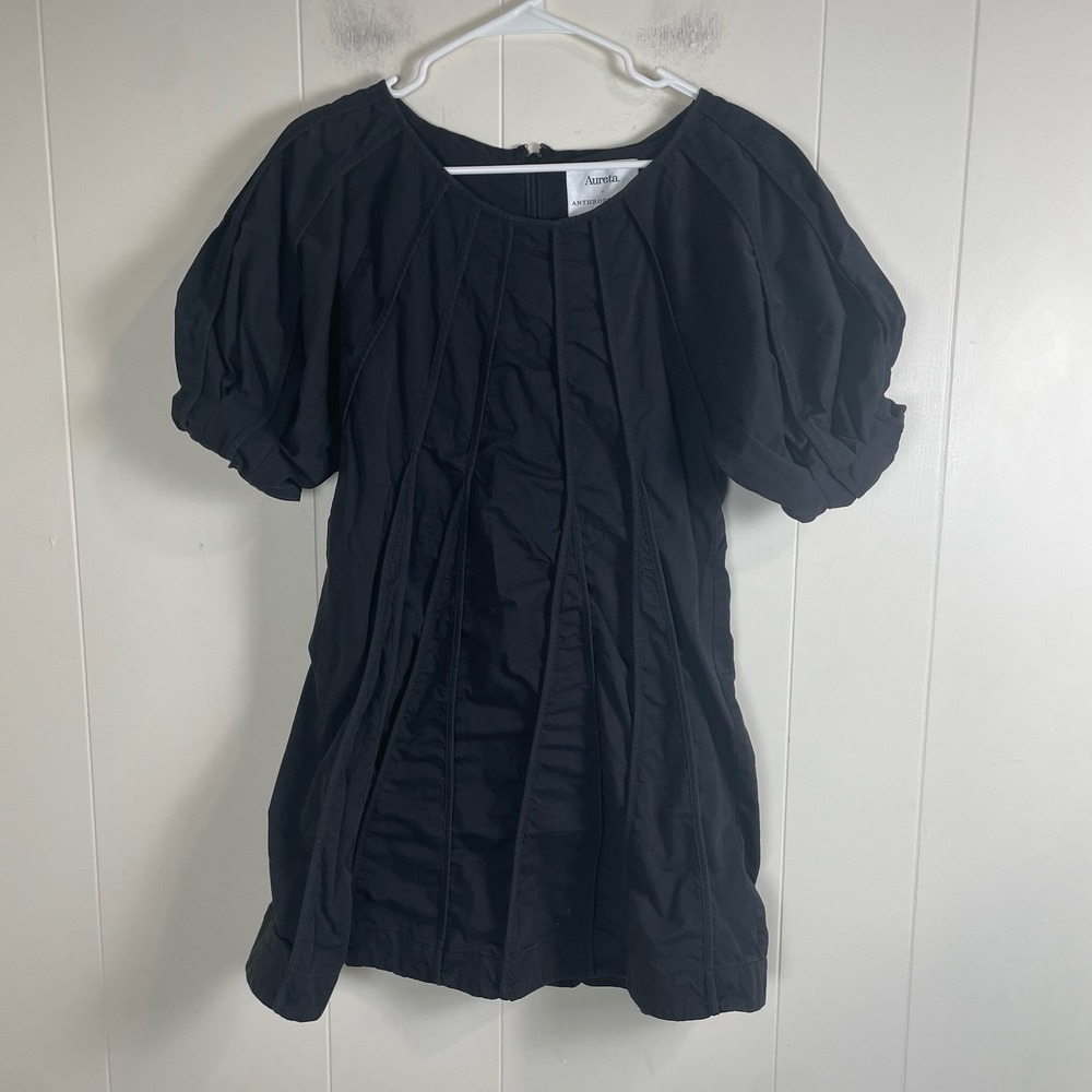Aureta x Anthropologie Black Puff Sleeve Pleated Midi Dress Size L